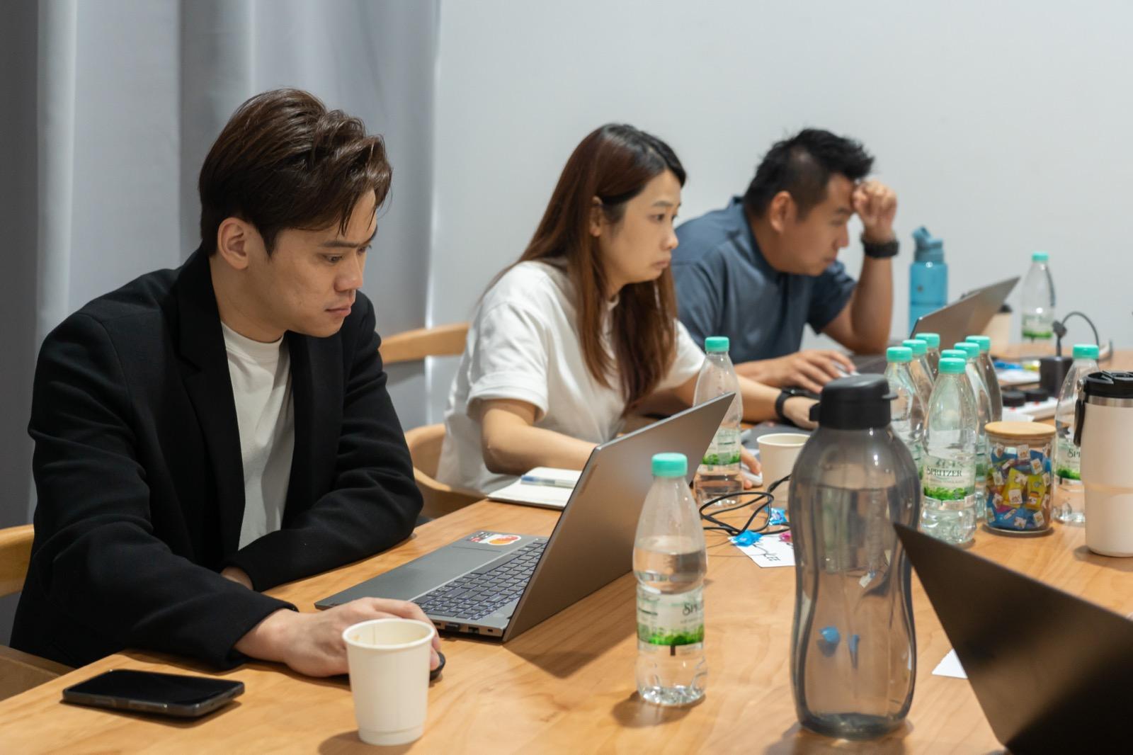 Workshop attendees working at their laptops